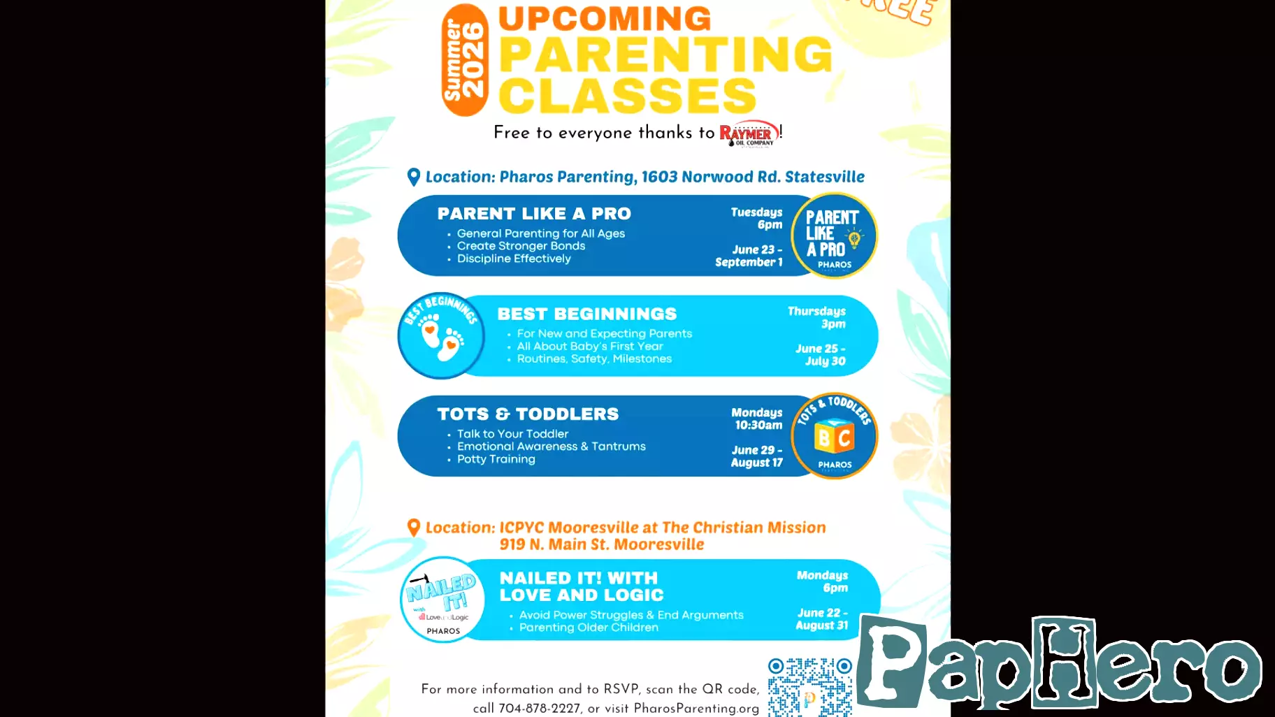 Pharos Parenting summer class schedule announced; Mooresville class added